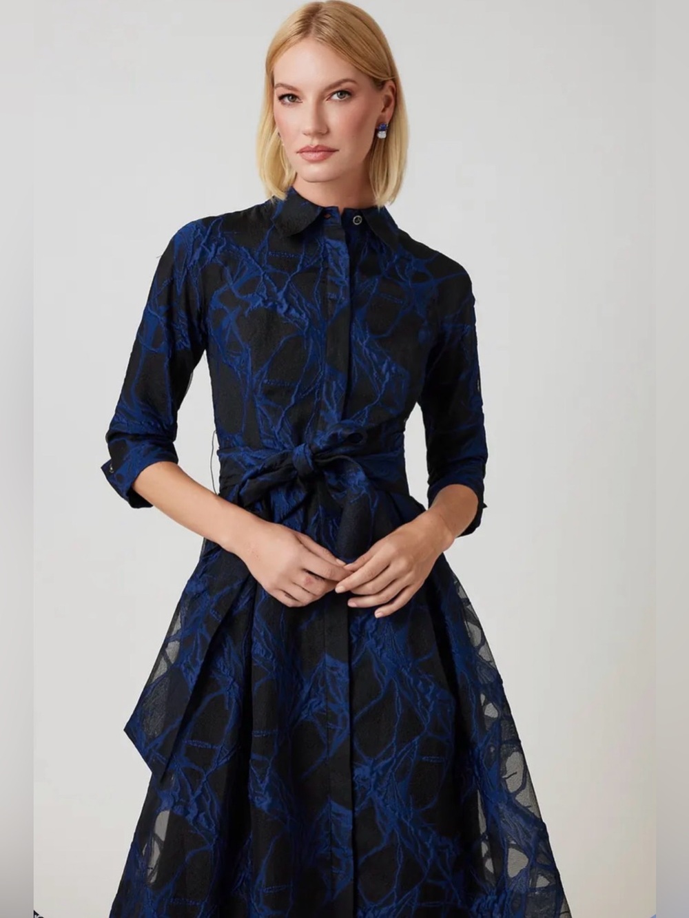 Teri Jon by Rickie Freeman Organza Web Shirt Dress